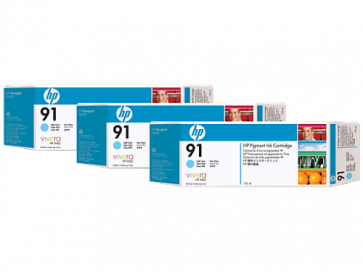 Консуматив HP 91 3-pack 775-ml Light Cyan Pigment Ink Cartridges за плотер