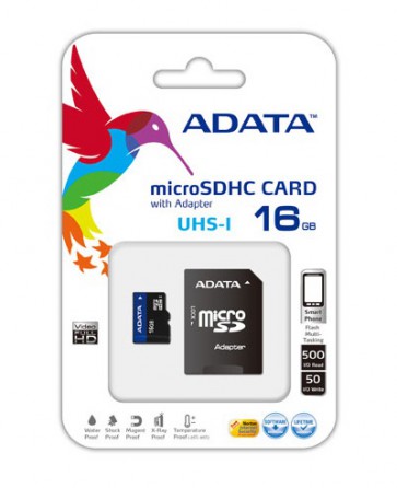 Флаш карта ADATA 16GB, microSDHC, UHS-I + Адаптер