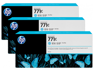Консуматив HP 771C 3-pack 775-ml Light Cyan Designjet Ink Cartridges за плотер