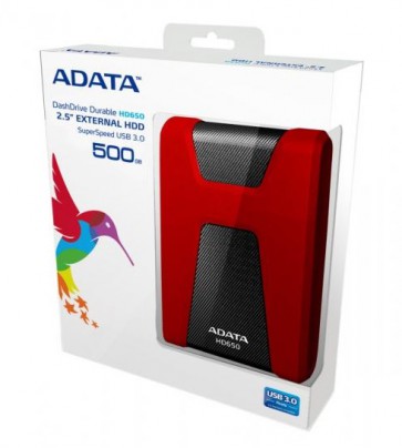 Външен диск AData 500GB, HD650 DashDrive USB3.0, Red/Black 
