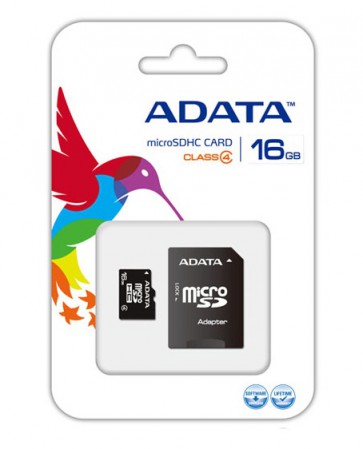 Флаш карта A-DATA, 16GB, microSDHC, Class 4, Adapter